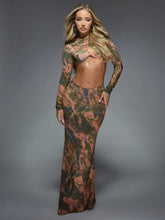 MISSGUIDED Printed Scoop Hem Long Sleeves Super Crop Top And Flare Hem Maxi Skirt Two Piece Co Ord Set